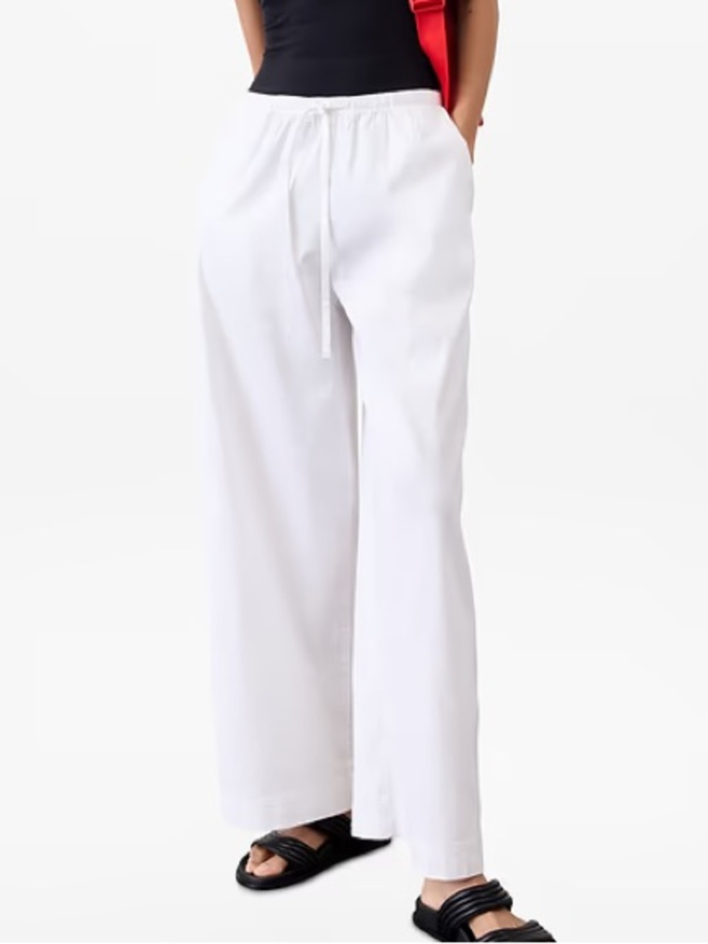 Athleta New Women S Paradise Wide Leg Pants in white linen blend drawstring